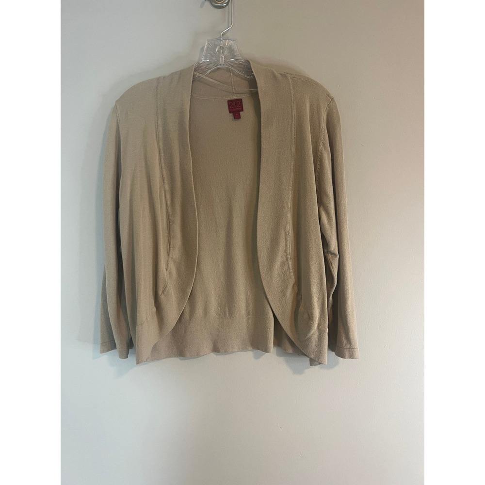 212 Collection Womens Tan Open Front Shimmer Knit Cardigan Sweater Size M
